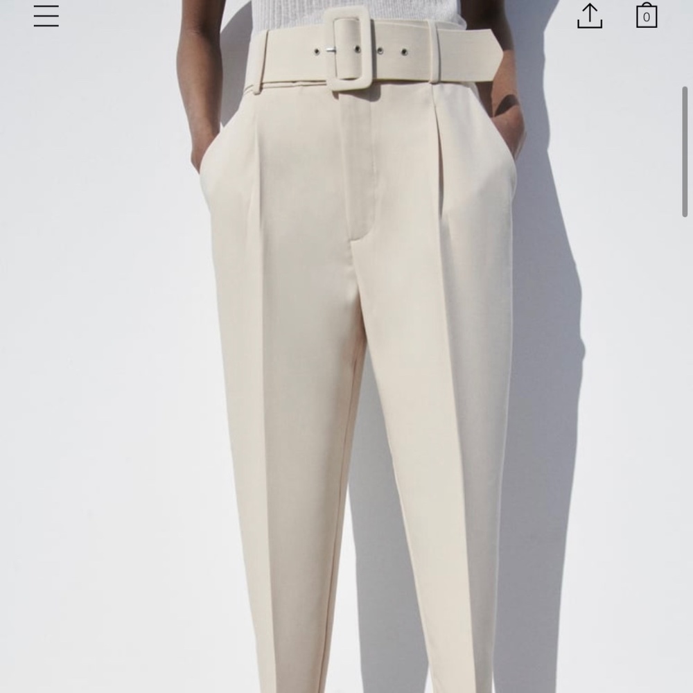 Zara Linen Ankle Pant with Lined Wide Belt XS